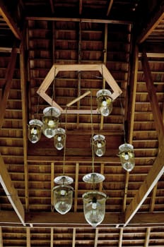 Light pendant with wooden ceiling, Interior decorate