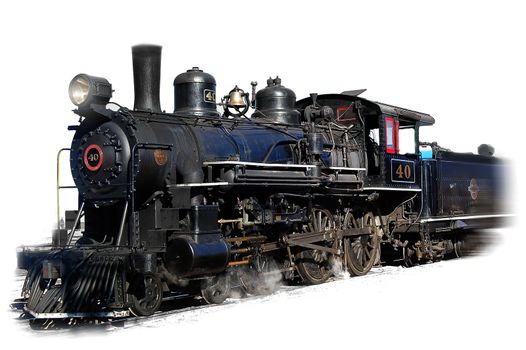 Steam engine locomotive on white background