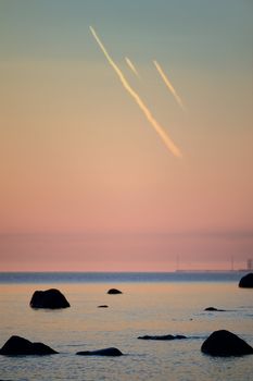 Boulders on the seashore in early morning