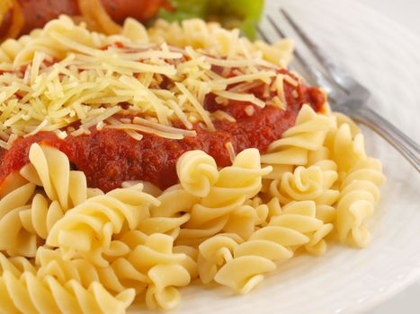 Rotini Pasta with Tomato Sauce, Cheese, and Sausage with Peppers and Onions    