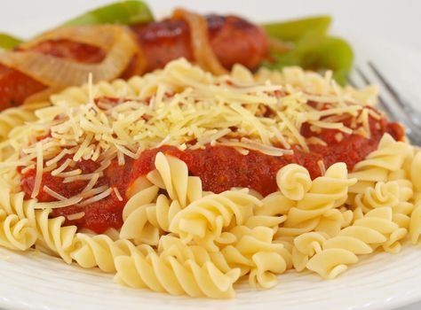 Rotini Pasta with Tomato Sauce, Cheese, and Sausage with Peppers and Onions    