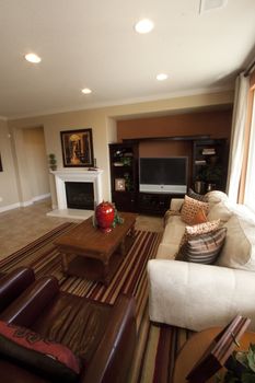 the interior of a model home in a suburban home.