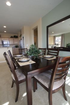 the interior of a model home in a suburban home.