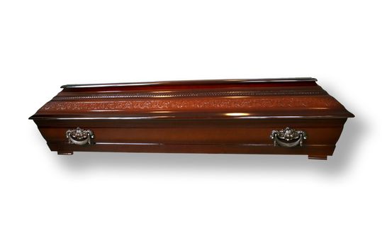 Wooden coffin at the white background