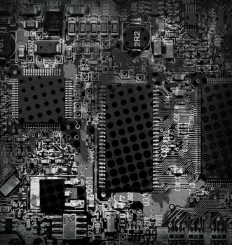 desaturated Grunge circuit board with halftones