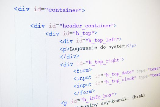 Code of HTML language on LCD screen