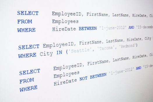 Code of SQL syntax on LCD screen