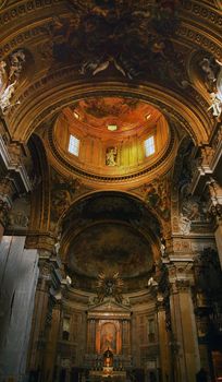 Chiesa del Gesu Church Inside Baroque Golden Dome Built in Late 16th Century by the Jesuits Rome Italy A prototype of a counterreformation church.  Built in 1568-1584