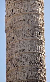 Marcus Aurelius Column Close Up Piazza Colonna Rome Italy