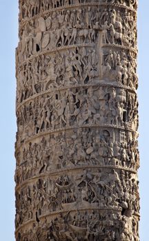 Marcus Aurelius Column Close Up Roman Soldiers Battles Piazza Colonna Rome Italy