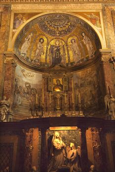 Mosaic of Mary, Jesus,Bernin Sculpture Santa Francesca Romana Basilica Forum Rome Italy