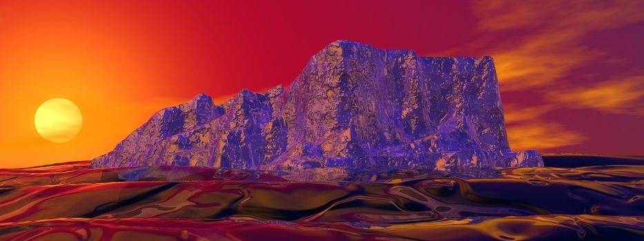 iceberg and landscape and sun