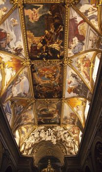 Santa Maria in Trevio Church Next to Trevi Fountain, Painted Ceilings, Crown, Windows, Rome Italy