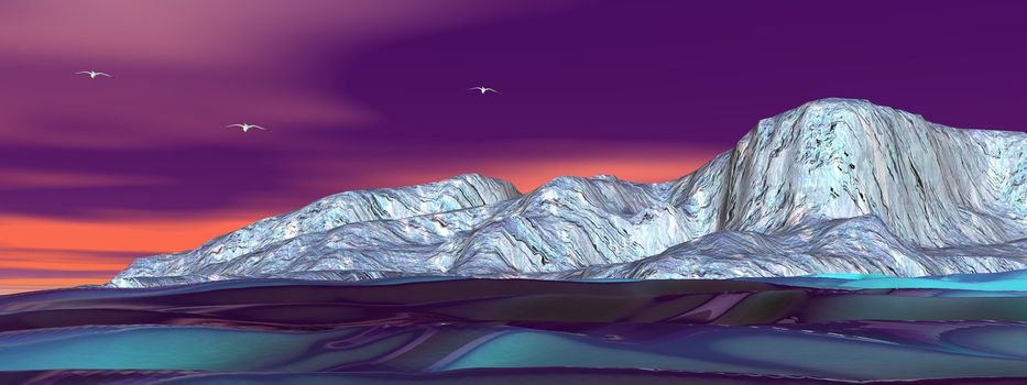 iceberg and sky and birds