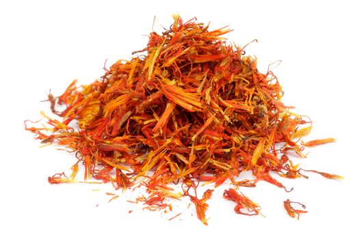 Heap of Perfect Saffron closeup on white background