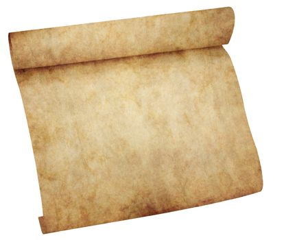 old parchment paper scroll isolated on white background