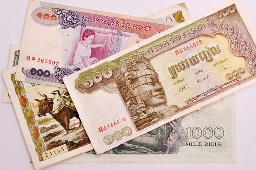 Cambodia banknotes on white backgroung