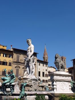 Fountain of Neptune by Bartolomeo Ammannati, in the Piazza della Signoria, Florence, Italy