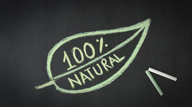 100 percent natural chalk illustration on black background.