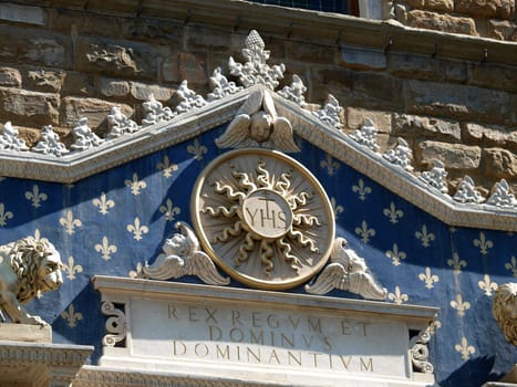 Florence - Palazzo Vecchio. Main entrance. Rex Regum et Dominus Dominantium (translation: Jesus Christ, King of Kings and Lord of Lords.