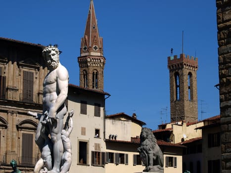 Statue of Neptune as part of the fountain on Piazza della Signoria in Florence, Italy