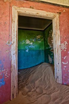 house full of sand in kolmanskop namibia africa