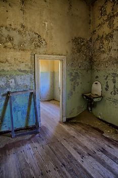 interior of an old house in kolmanskop's ghost town namibia