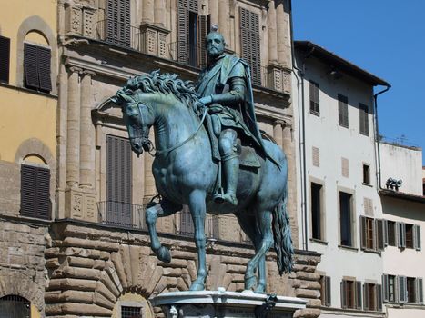 Florence - The equestrian statue of Cosimo I de Medici. Piazza della Signoria The equestrian statue of Cosimo I de Medici by Gianbologna