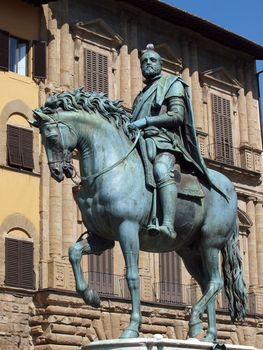 Florence - The equestrian statue of Cosimo I de Medici. Piazza della Signoria The equestrian statue of Cosimo I de Medici by Gianbologna