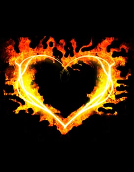 blazing heart  on the black background 