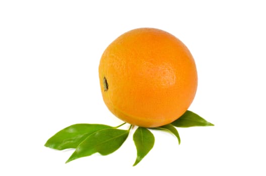Orange with leaf isolated on white background