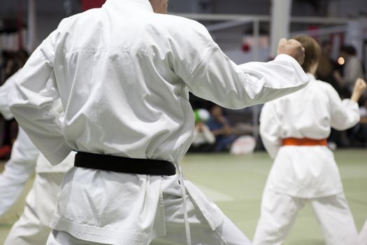 karate training, kata  with punch performed in group