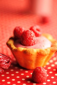 Cake with raspberry yogurt dessert with shallow DOF