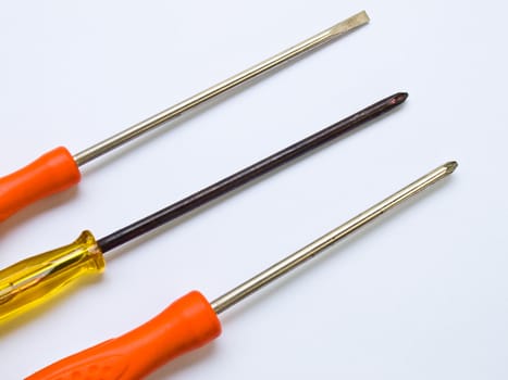 Used screwdrivers isolated on a white background