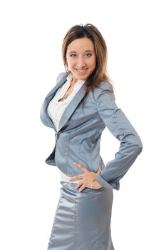 Young girl in suit isolated on white background