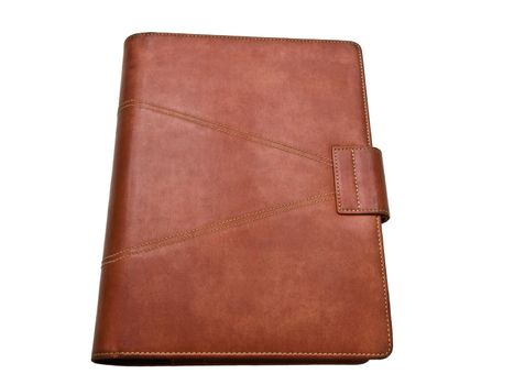 Red brown leather organizer isolated by white