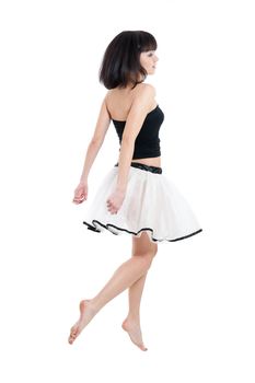 Young girl in transparent skirt isolated on white background