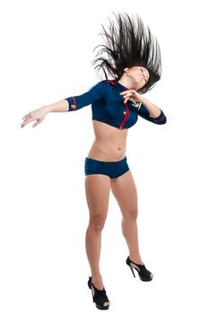 Club dancer women in sailor uniform isolated on white background