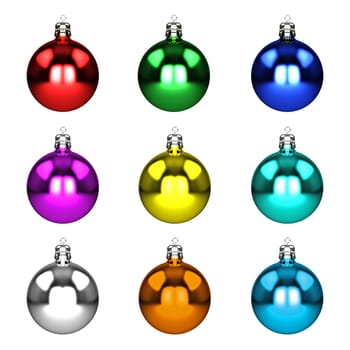 3d set christmas decorations baubles isolated on white