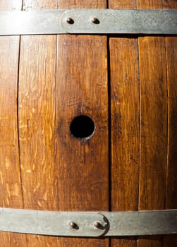 Old barrel made of wood used for Italian wine production