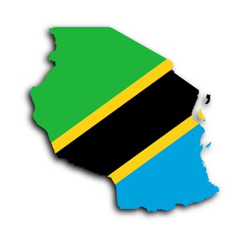 Map of Tanzania filled with the national flag