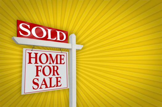 Sold Home for Sale sign on dramatic yellow background.