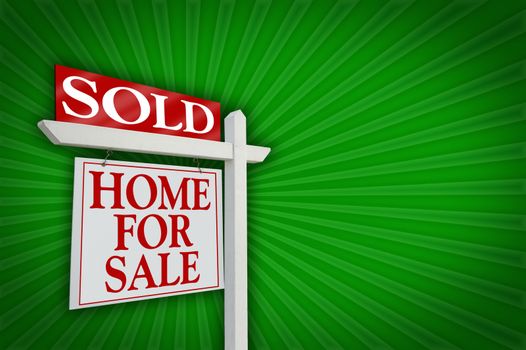 Sold Home for Sale sign on dramatic green background.