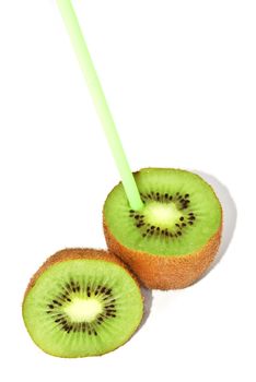 a close up of a kiwi fruit with a straw