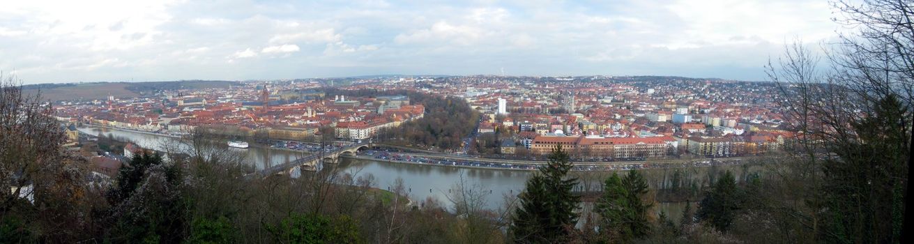 Panoramic cityscape of the Franconia city Wuerzburg in Bavaria Germany