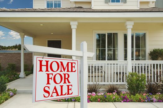 Home For Sale Sign in Front of New House