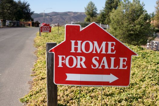 Home For Sale Signs along a rural street.