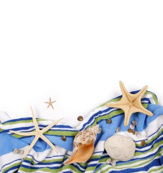 Beach towel with star fish and sea shells