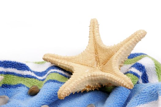 Beach towel with star fish and sea shells