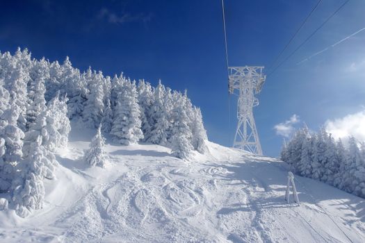 Winter landscape from a cable car.